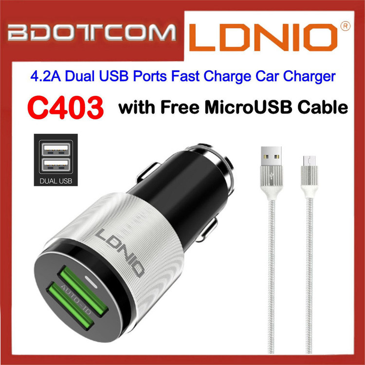 شارژر فندکی الدینیو مدل C403 به همراه کابل تبدیل microUSB