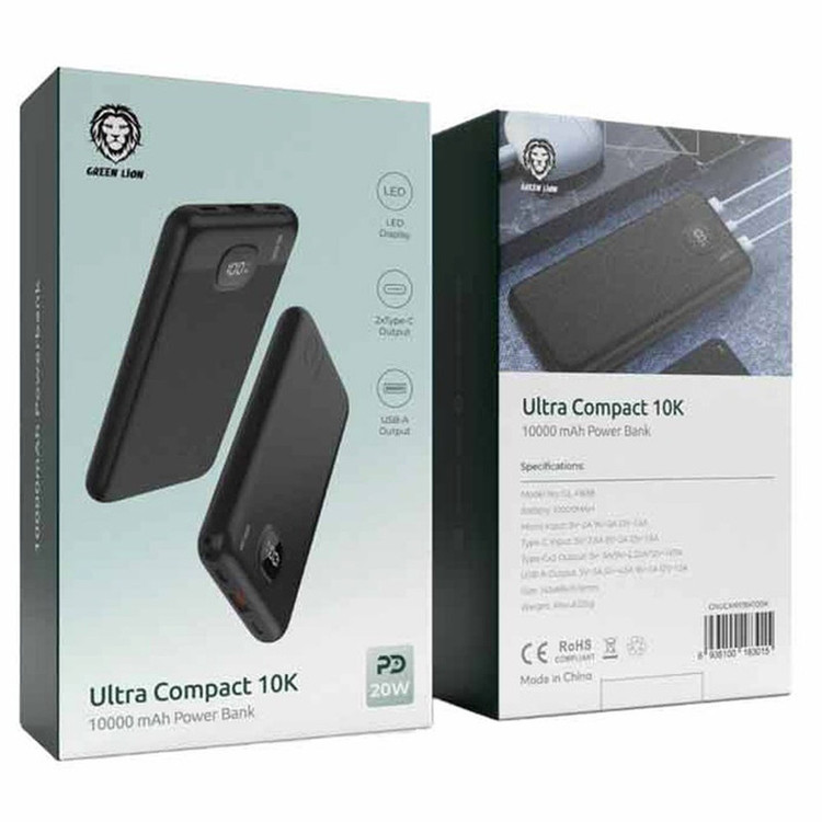 پاوربانک گرین لاین مدل Ultra Compact ظرفیت 10000 میلیآمپر ساعت