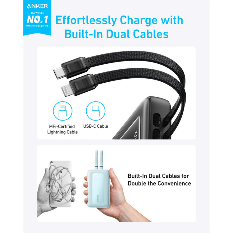 پاوربانک انکر مدل A1681 ظرفیت 20000 میلی آمپر ساعت به همراه کابل لایتنیگ و کابل USB Type-C