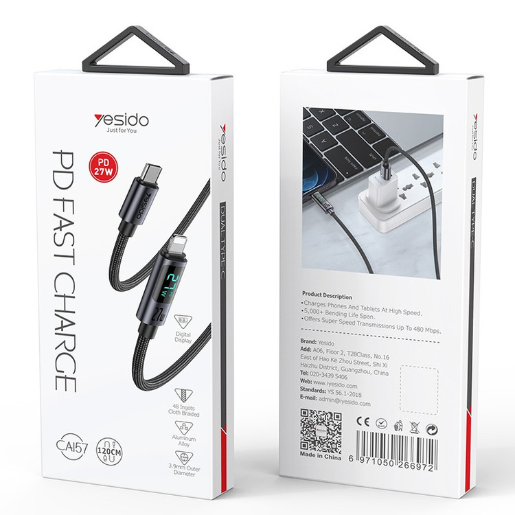 کابل تبدیل USB-C به لایتنینگ یسیدو مدل CA157 PD27W طول 1.2 متر
