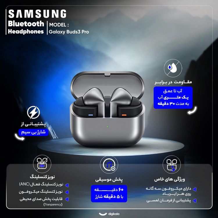 هدفون بلوتوثی طرح سامسونگ مدل Galaxy Buds3 Pro فول کپی