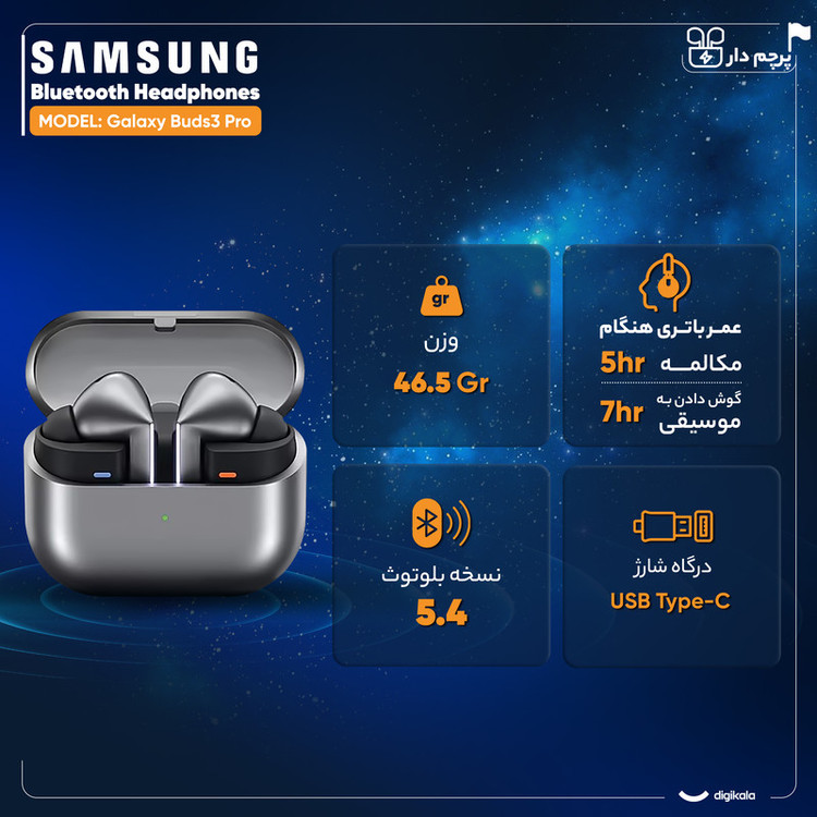 هدفون بلوتوثی طرح سامسونگ مدل Galaxy Buds3 Pro فول کپی