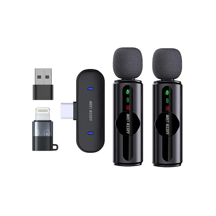 ست میکروفن بی سیم گرین لاین مدل GM-76X با درگاه اتصال USB-C/لایتنینگ/USB-A