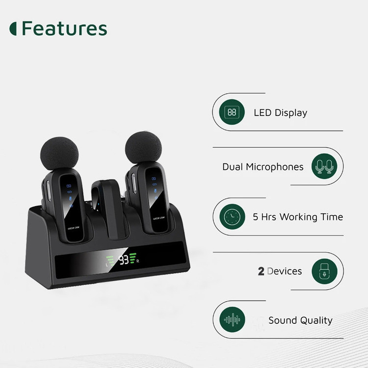 ست میکروفن بی سیم گرین لاین مدل GM-89X با درگاه اتصال USB-C