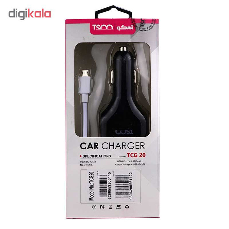 شارژر فندکی تسکو مدل TCG 20 به همراه کابل تبدیل MicroUSB
