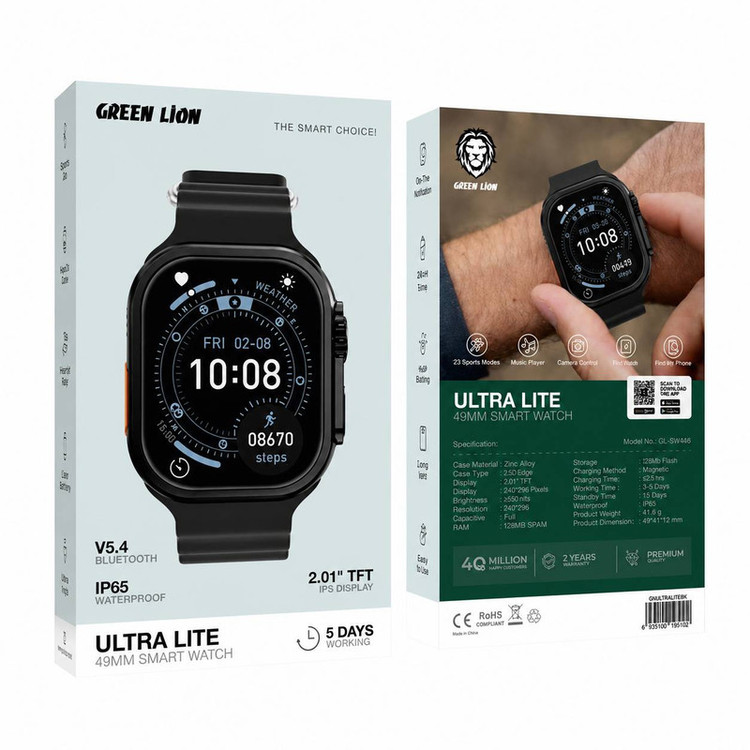ساعت هوشمند 49 میلی متری گرین لاین مدل ULTRA LITE GL-SWA64 با بند سیلیکون