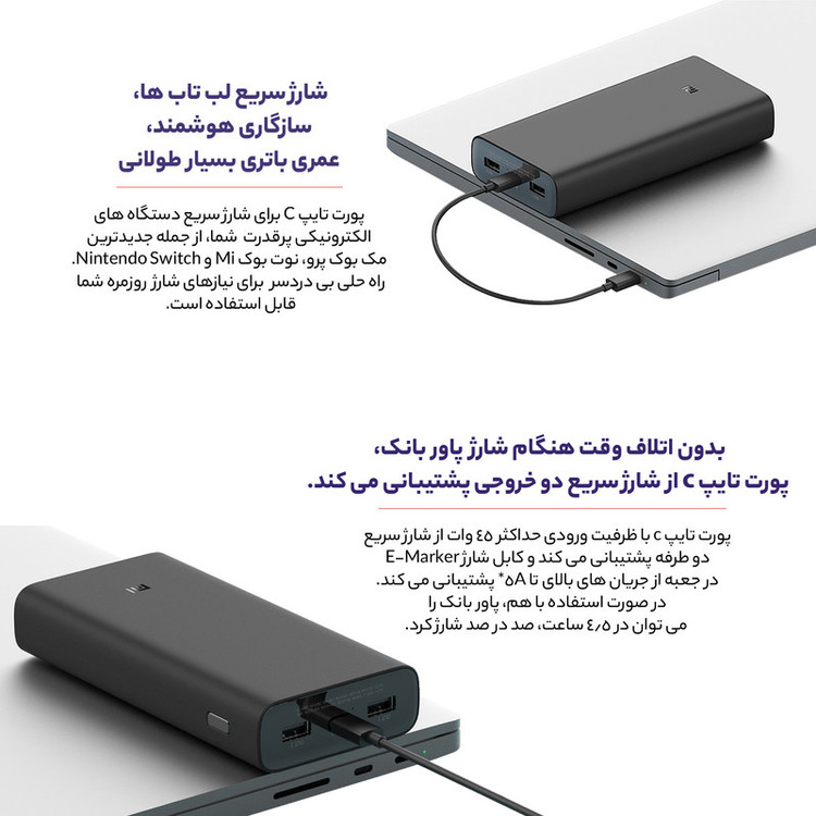 پاوربانک 20 هرار شیائومی مدل PB2050SZM نسخه چین 50 وات