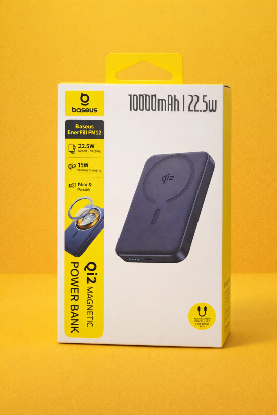 پاوربانک بیسیم 22.5 وات بیسوس مدل EnerFill FM12 Qi2 Magnetic ظرفیت 10000 میلیآمپرساعت به همراه کابل USB-C