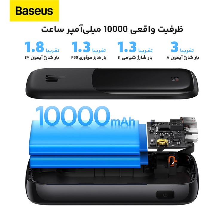 پاوربانک باسئوس مدل Qpow Pro ظرفیت 10000 میلی آمپر 22.5 وات